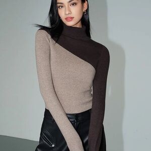 NWT Asymmetric Patchwork Long Sleeve Mock Neck Knit Top